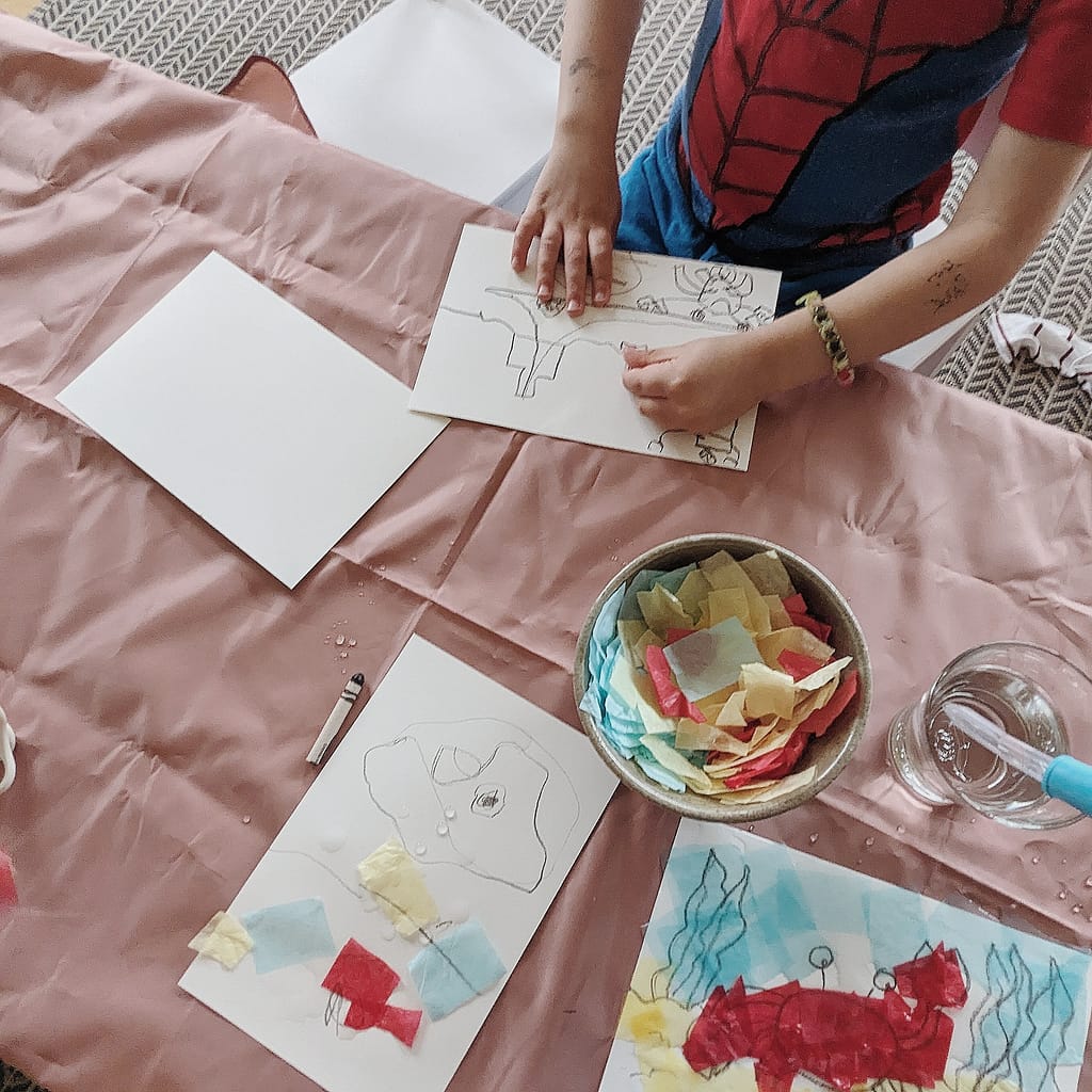 kids work in progress _ painting with tissue paper _ Abbie Ulstad _ GGH