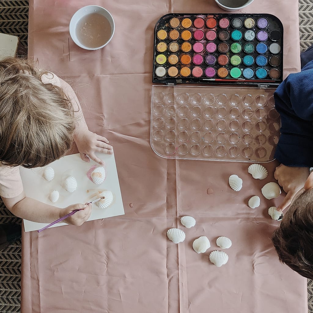 Shell Painting _ Overhead view of kids painting _ Abbie Ulstad_ GGH